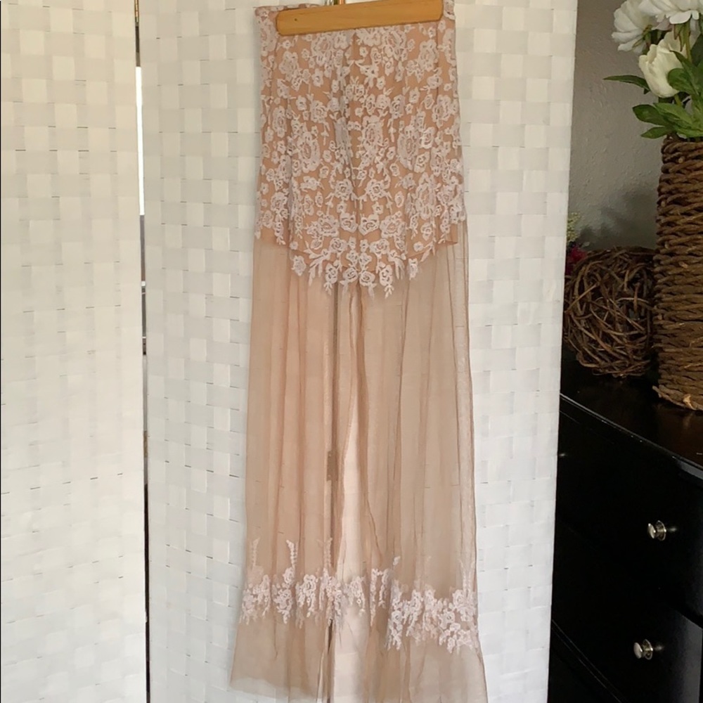 For Love & Lemons Sheer White Lace Maxi Skirt